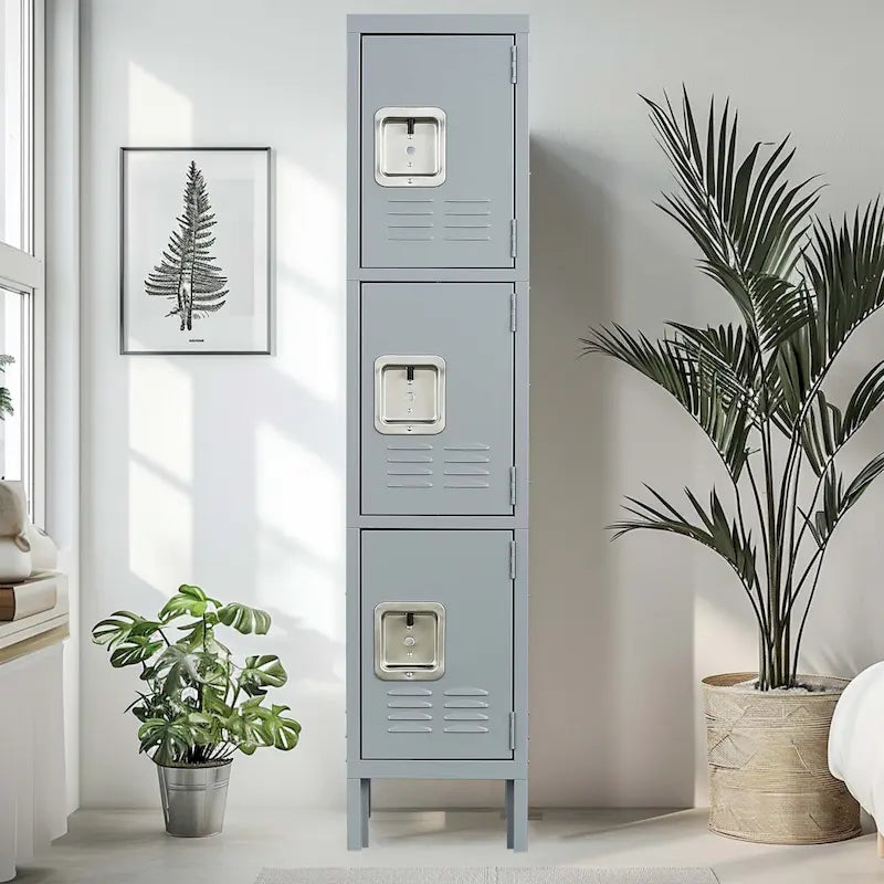 3-Door Metal Storage Locker with Lock