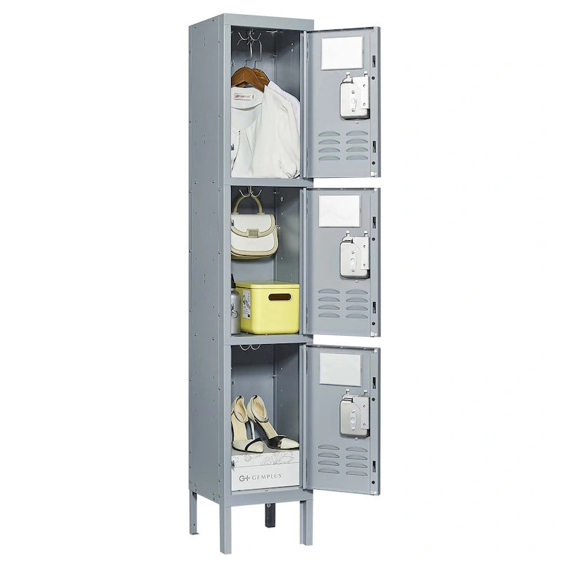 3-Door Metal Storage Locker with Lock
