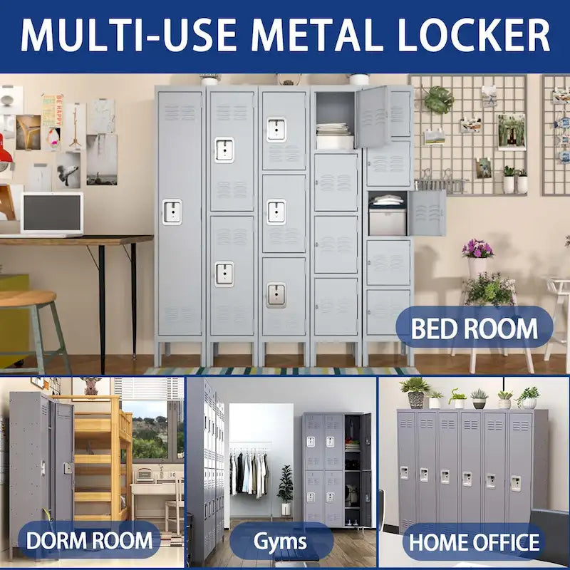 3-Door Metal Storage Locker with Lock
