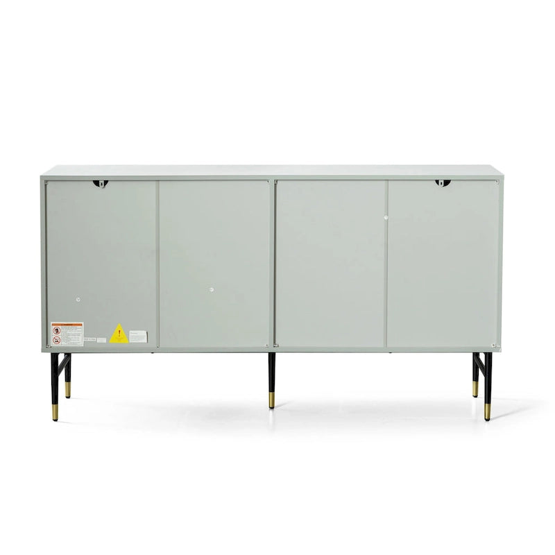 60" Modern Sideboard Buffet Cabinet with 4 Doors & Gold Handles