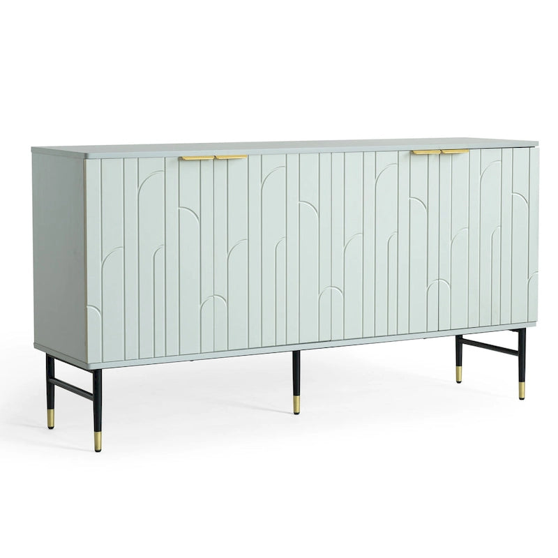 60" Modern Sideboard Buffet Cabinet with 4 Doors & Gold Handles