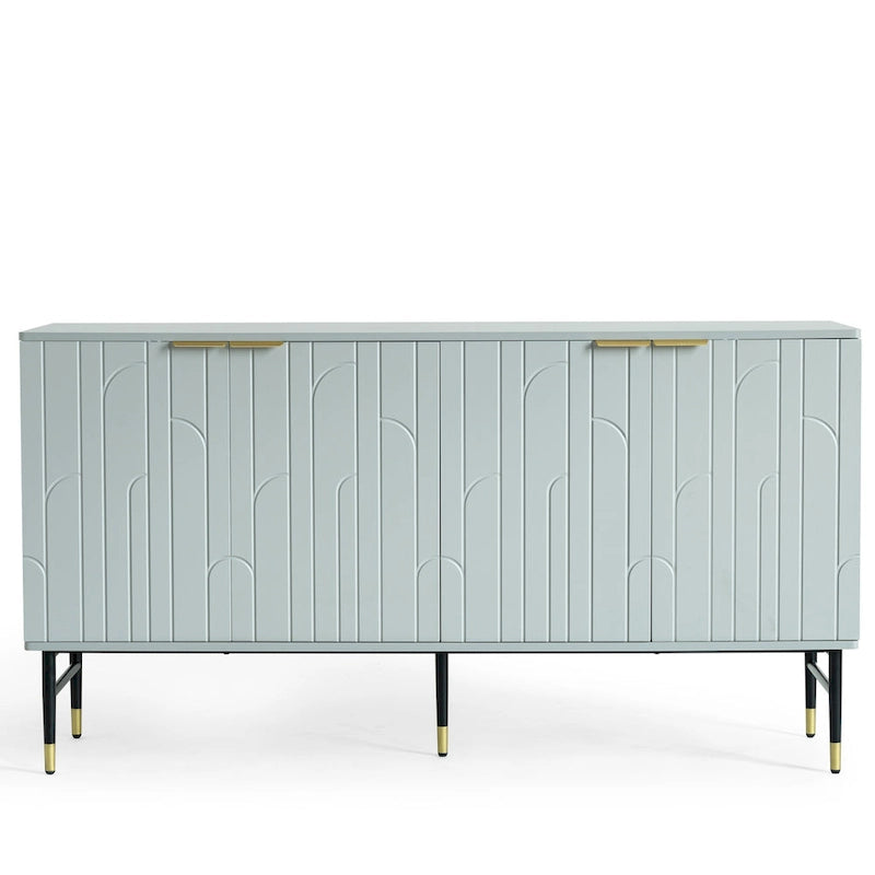 60" Modern Sideboard Buffet Cabinet with 4 Doors & Gold Handles