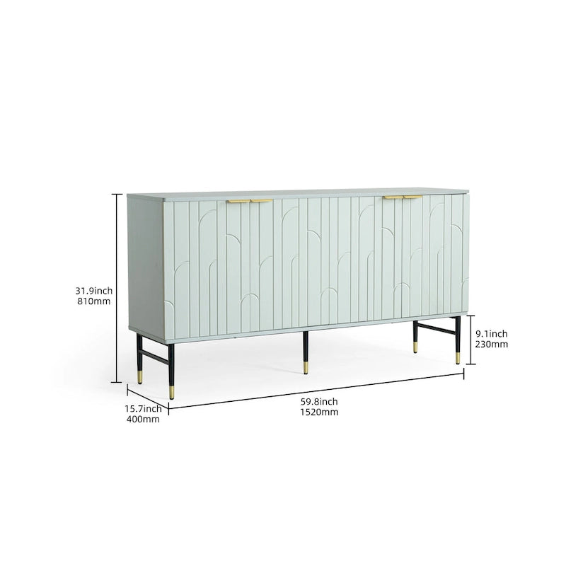 60" Modern Sideboard Buffet Cabinet with 4 Doors & Gold Handles