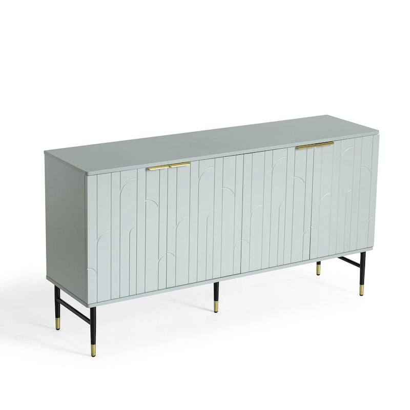 60" Modern Sideboard Buffet Cabinet with 4 Doors & Gold Handles