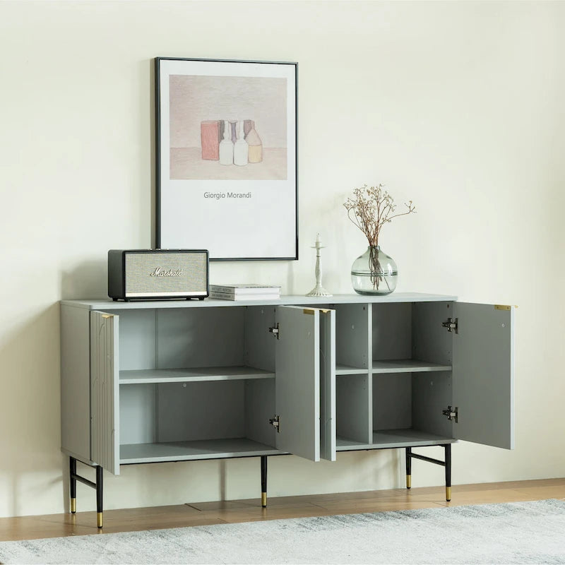 60" Modern Sideboard Buffet Cabinet with 4 Doors & Gold Handles