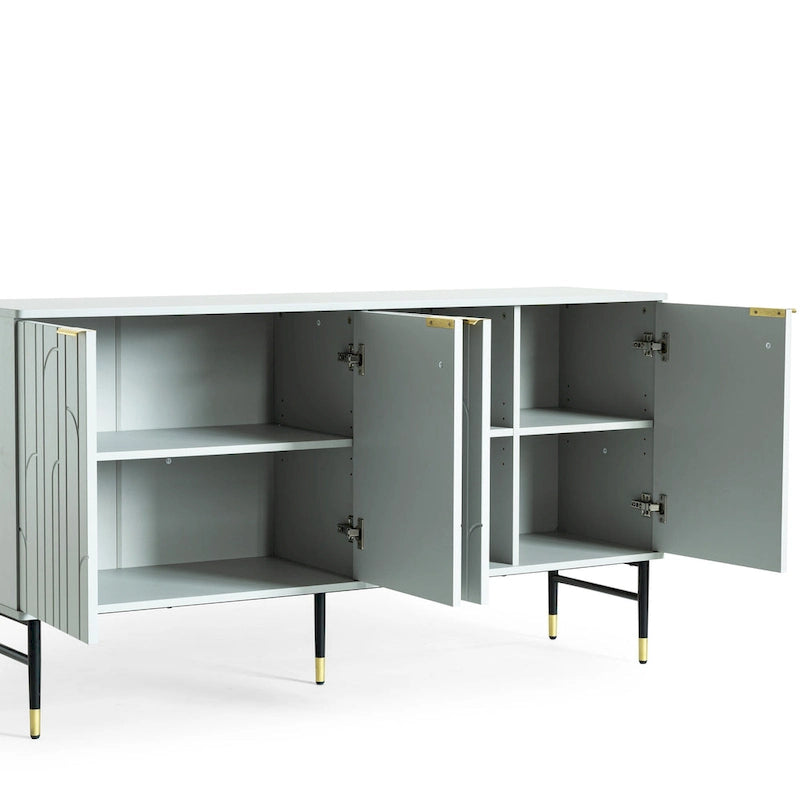 60" Modern Sideboard Buffet Cabinet with 4 Doors & Gold Handles