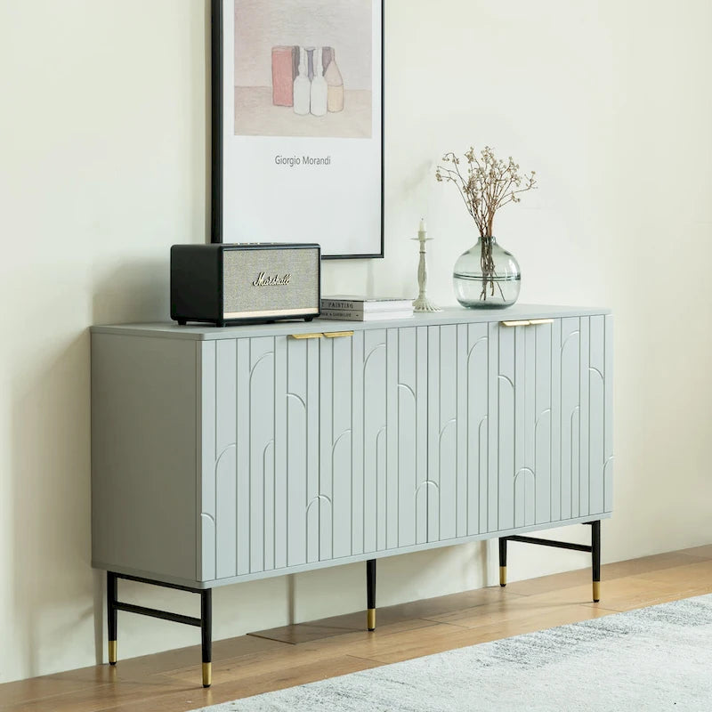 60" Modern Sideboard Buffet Cabinet with 4 Doors & Gold Handles