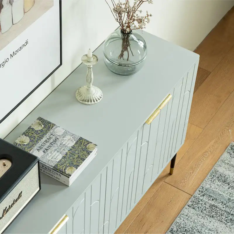 60" Modern Sideboard Buffet Cabinet with 4 Doors & Gold Handles