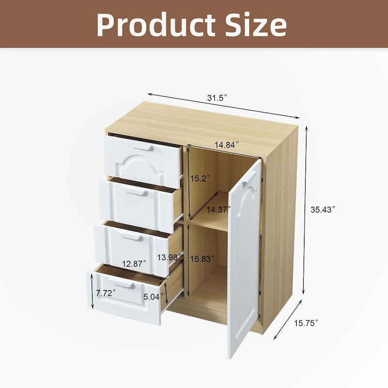31.5" Storage Cabinet with 4 Drawers & Adjustable Shelf