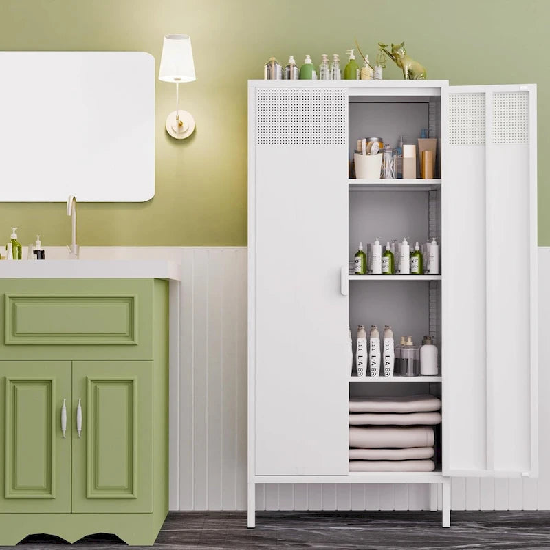 61" Tall Metal Storage Cabinet with Adjustable Shelves & Ventilated Doors