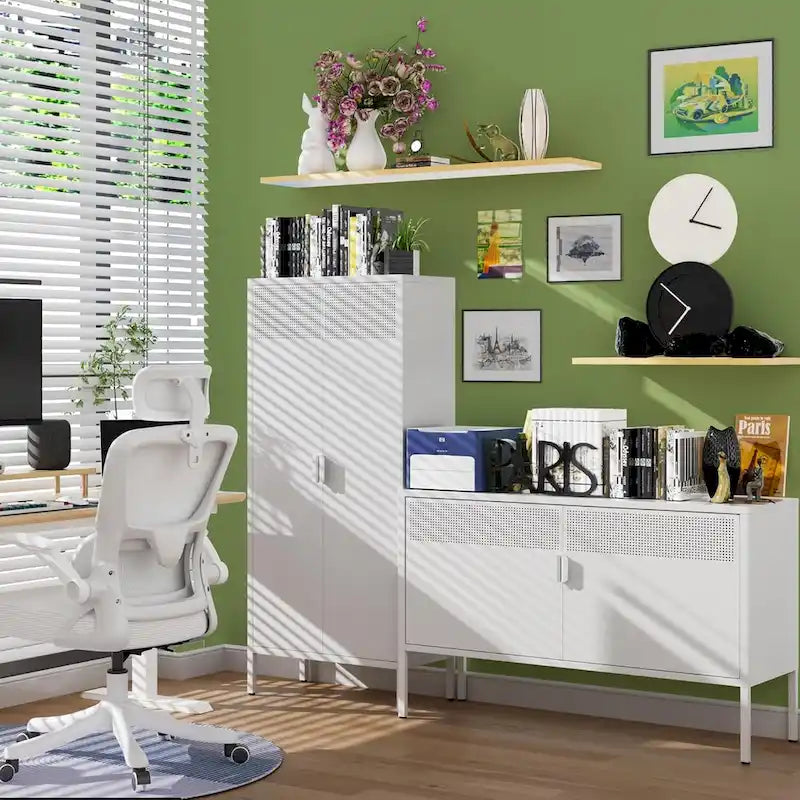 61" Tall Metal Storage Cabinet with Adjustable Shelves & Ventilated Doors