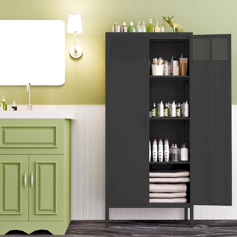 61" Tall Metal Storage Cabinet with Adjustable Shelves & Ventilated Doors