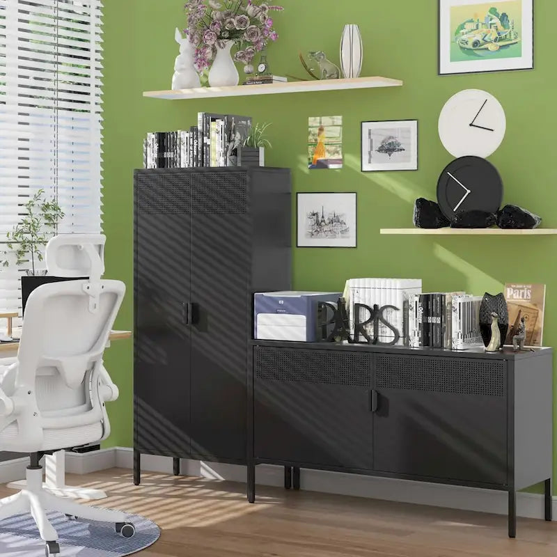 61" Tall Metal Storage Cabinet with Adjustable Shelves & Ventilated Doors