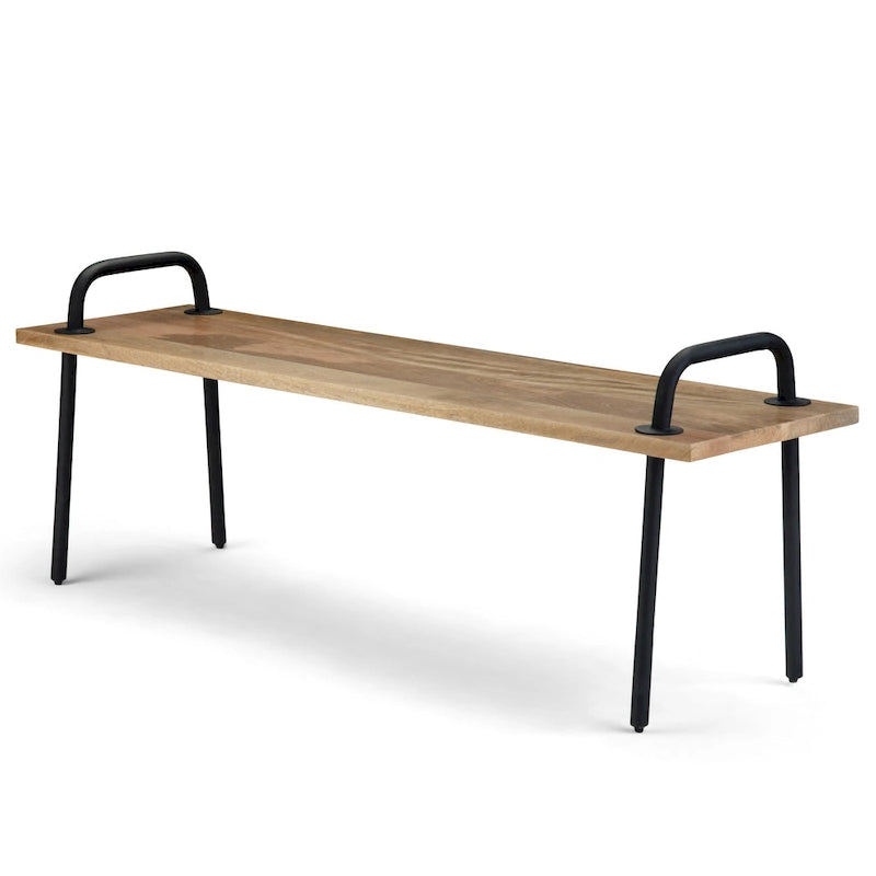 55" Solid Mango Wood Industrial Entryway Bench with Metal Legs