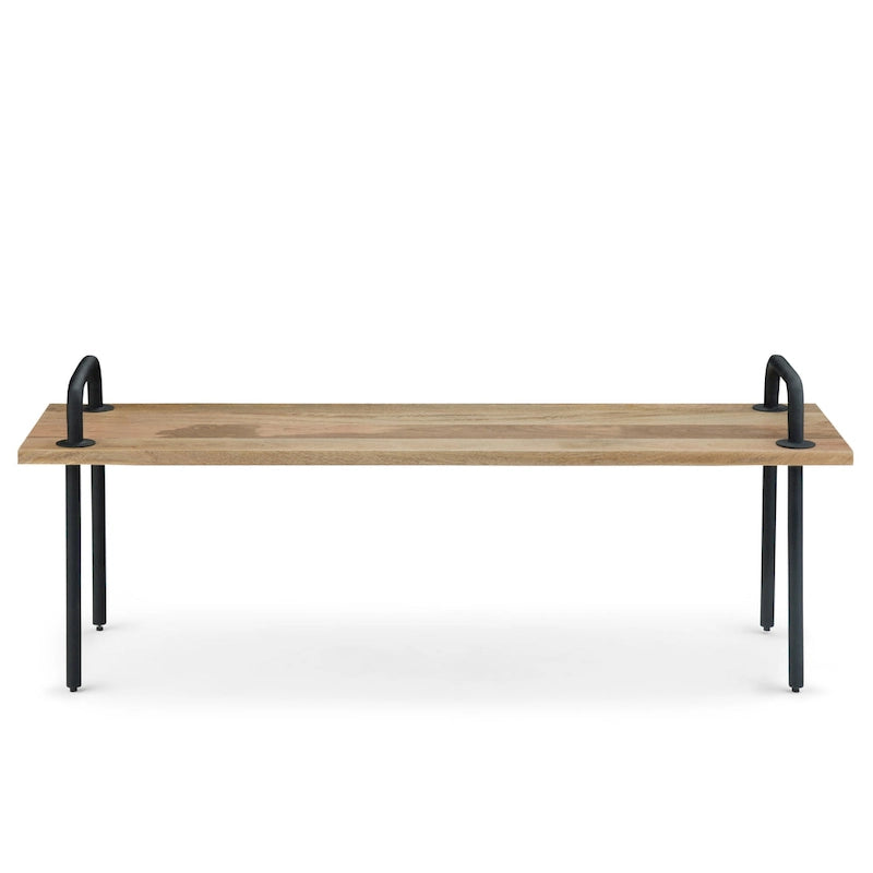 55" Solid Mango Wood Industrial Entryway Bench with Metal Legs