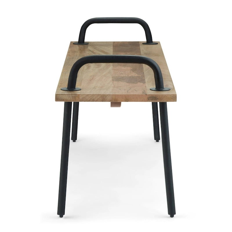 55" Solid Mango Wood Industrial Entryway Bench with Metal Legs
