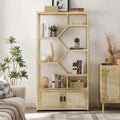 5-Tier Rattan Bookshelf with Storage Cabinet
