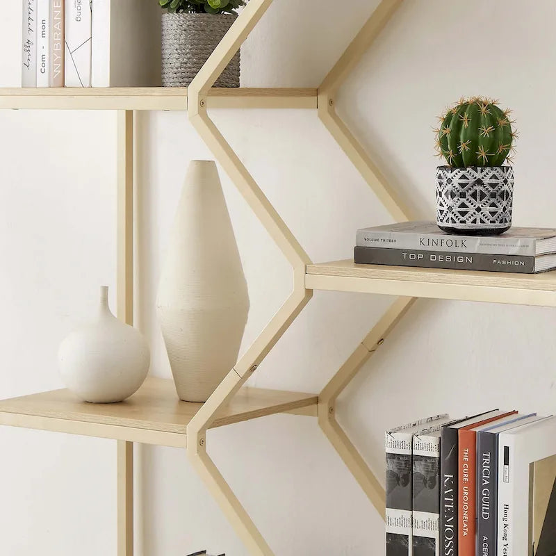 5-Tier Rattan Bookshelf with Storage Cabinet