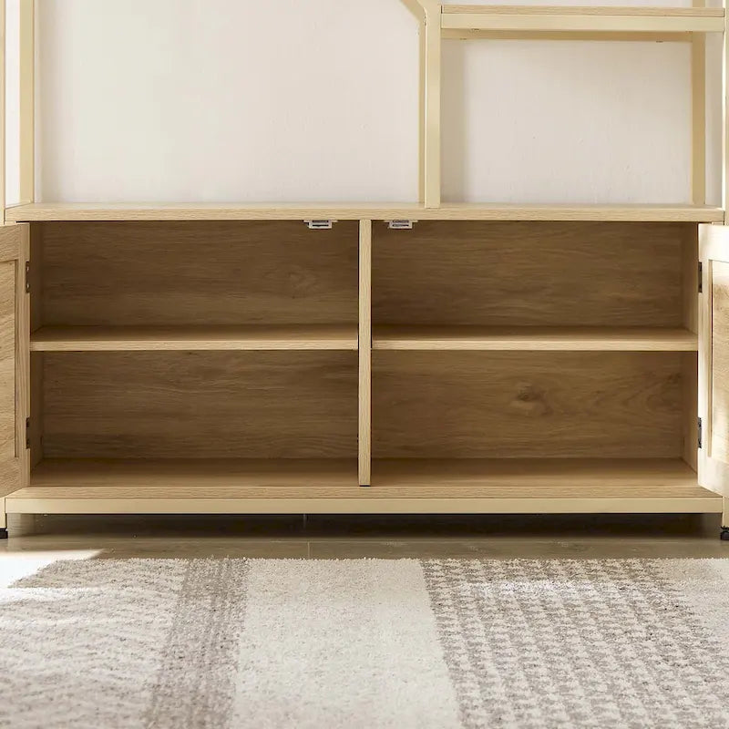 5-Tier Rattan Bookshelf with Storage Cabinet