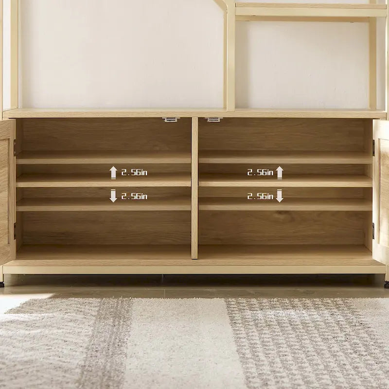 5-Tier Rattan Bookshelf with Storage Cabinet