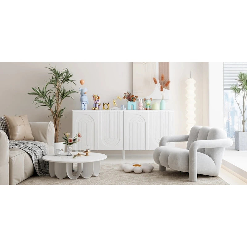 63" Minimalist Sideboard Cabinet with 4 Push-Open Doors & Pine Legs