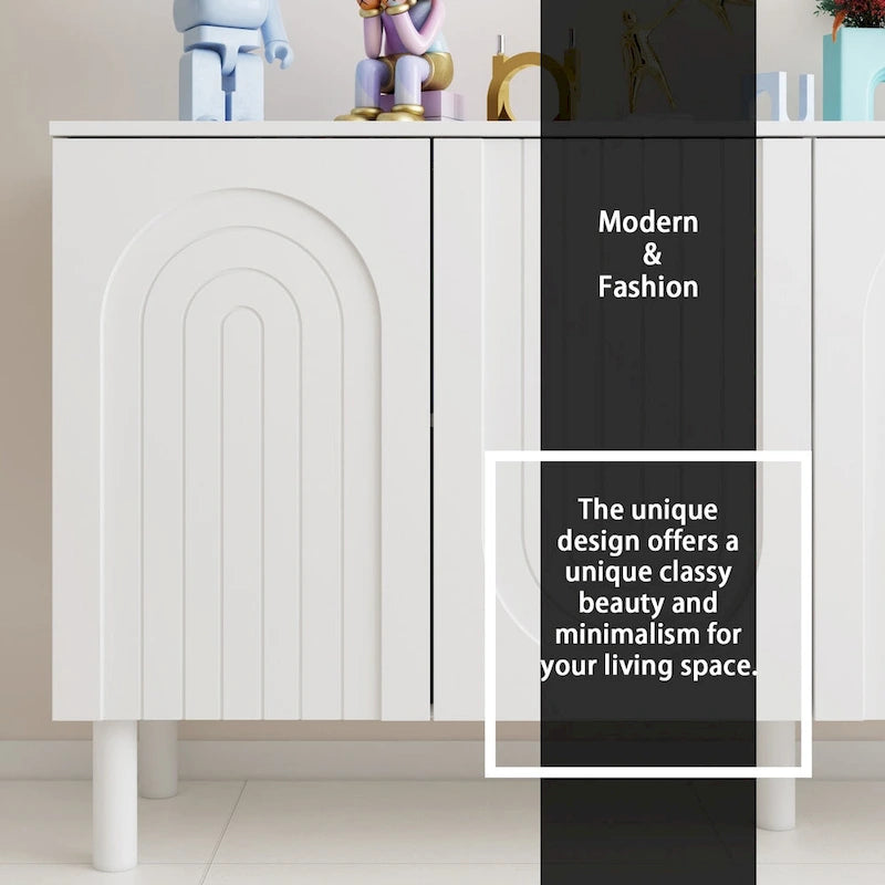 63" Minimalist Sideboard Cabinet with 4 Push-Open Doors & Pine Legs