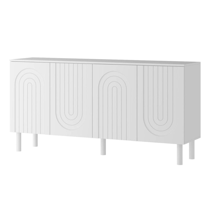 63" Minimalist Sideboard Cabinet with 4 Push-Open Doors & Pine Legs