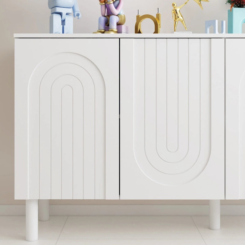 63" Minimalist Sideboard Cabinet with 4 Push-Open Doors & Pine Legs
