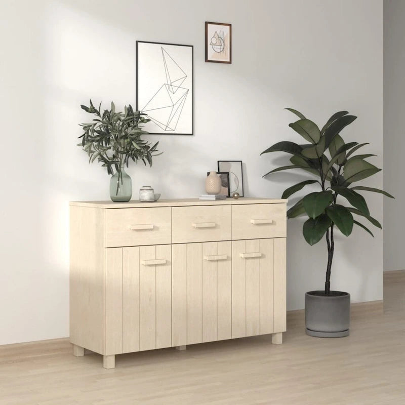 vidaXL Sideboard Bar Buffet Console Cabinet with Drawers HAMAR Solid Wood Pine - 44.5 x 15.7 x 31.5