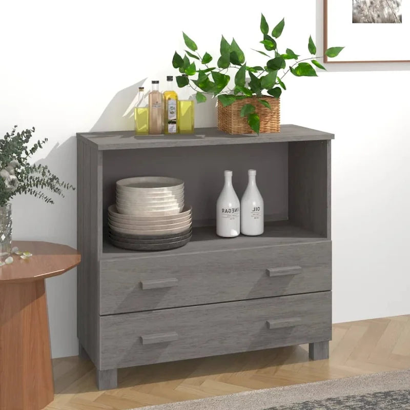 Solid Pine Wood Sideboard Cabinet with 2 Drawers & Open Compartment