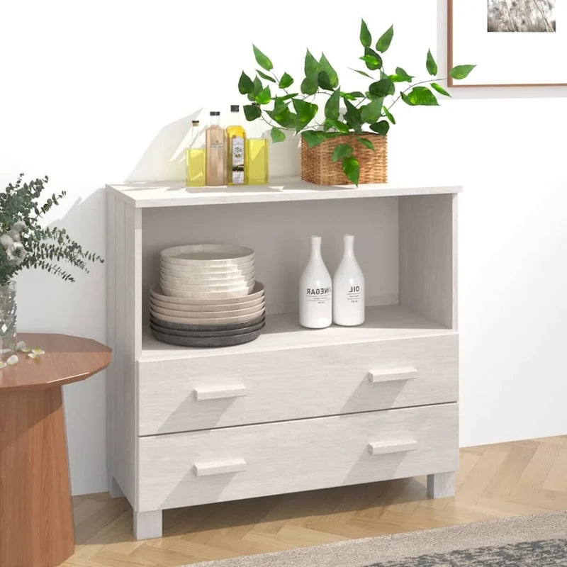 Solid Pine Wood Sideboard Cabinet with 2 Drawers & Open Compartment