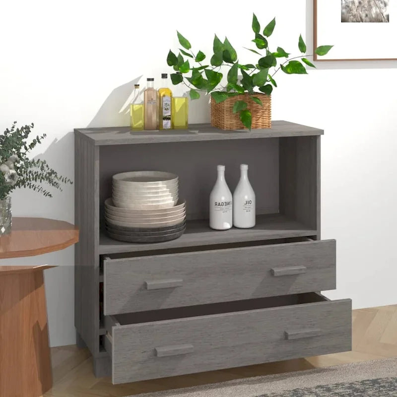 Solid Pine Wood Sideboard Cabinet with 2 Drawers & Open Compartment
