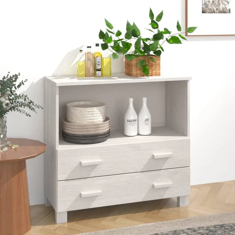 Solid Pine Wood Sideboard Cabinet with 2 Drawers & Open Compartment