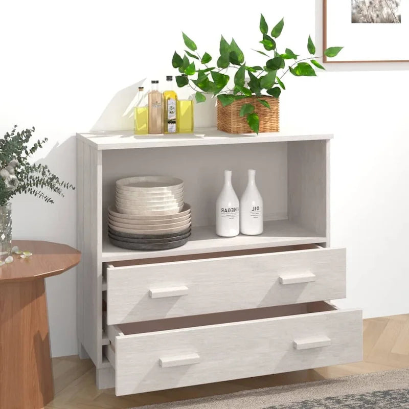 Solid Pine Wood Sideboard Cabinet with 2 Drawers & Open Compartment