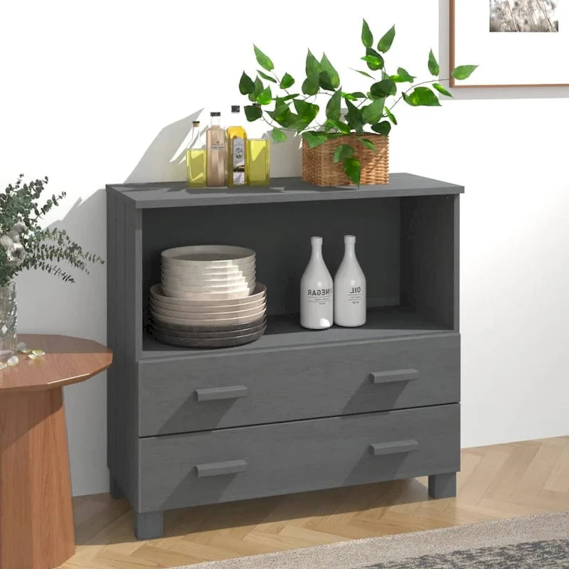 Solid Pine Wood Sideboard Cabinet with 2 Drawers & Open Compartment