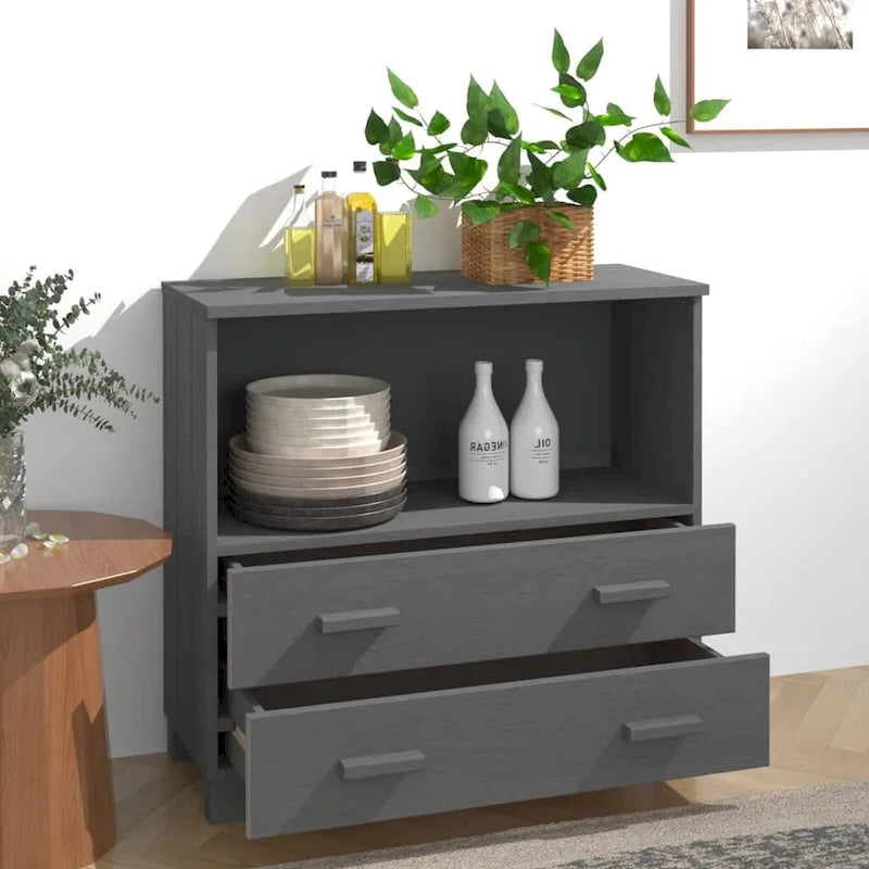 Solid Pine Wood Sideboard Cabinet with 2 Drawers & Open Compartment