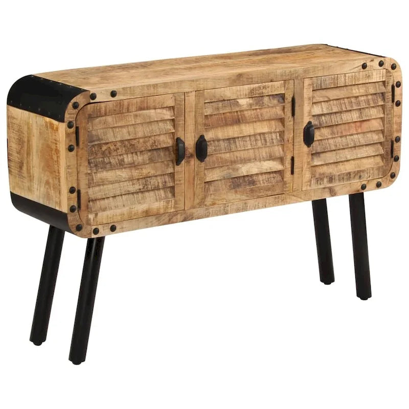 Solid Mango Wood 3-Door Sideboard Cabinet with Industrial Metal Accents