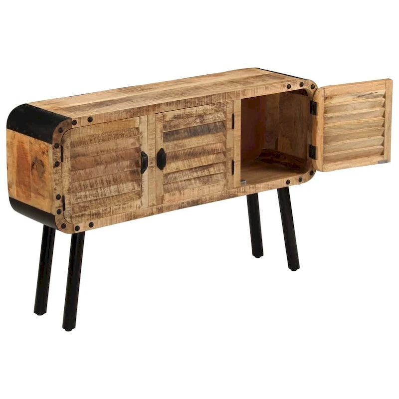 Solid Mango Wood 3-Door Sideboard Cabinet with Industrial Metal Accents