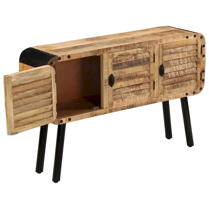 Solid Mango Wood 3-Door Sideboard Cabinet with Industrial Metal Accents