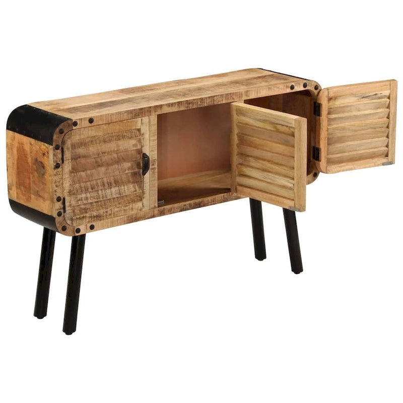 Solid Mango Wood 3-Door Sideboard Cabinet with Industrial Metal Accents