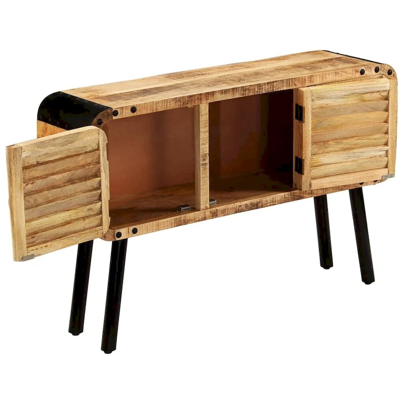 Solid Mango Wood 3-Door Sideboard Cabinet with Industrial Metal Accents