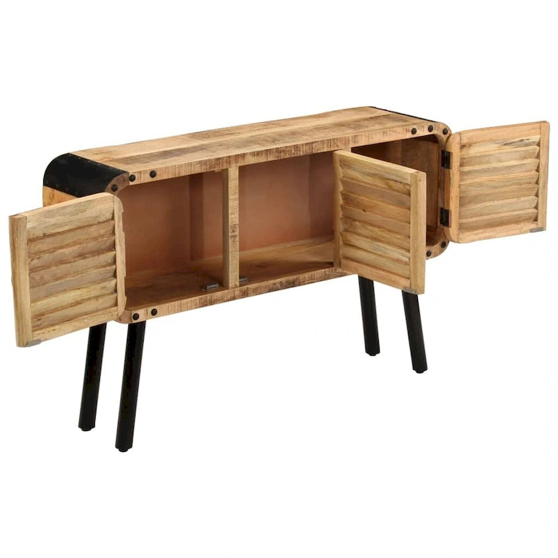 Solid Mango Wood 3-Door Sideboard Cabinet with Industrial Metal Accents