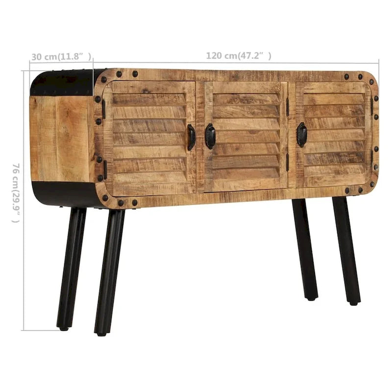 Solid Mango Wood 3-Door Sideboard Cabinet with Industrial Metal Accents