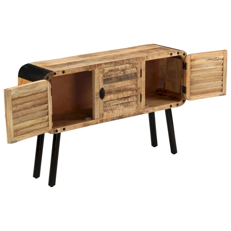 Solid Mango Wood 3-Door Sideboard Cabinet with Industrial Metal Accents