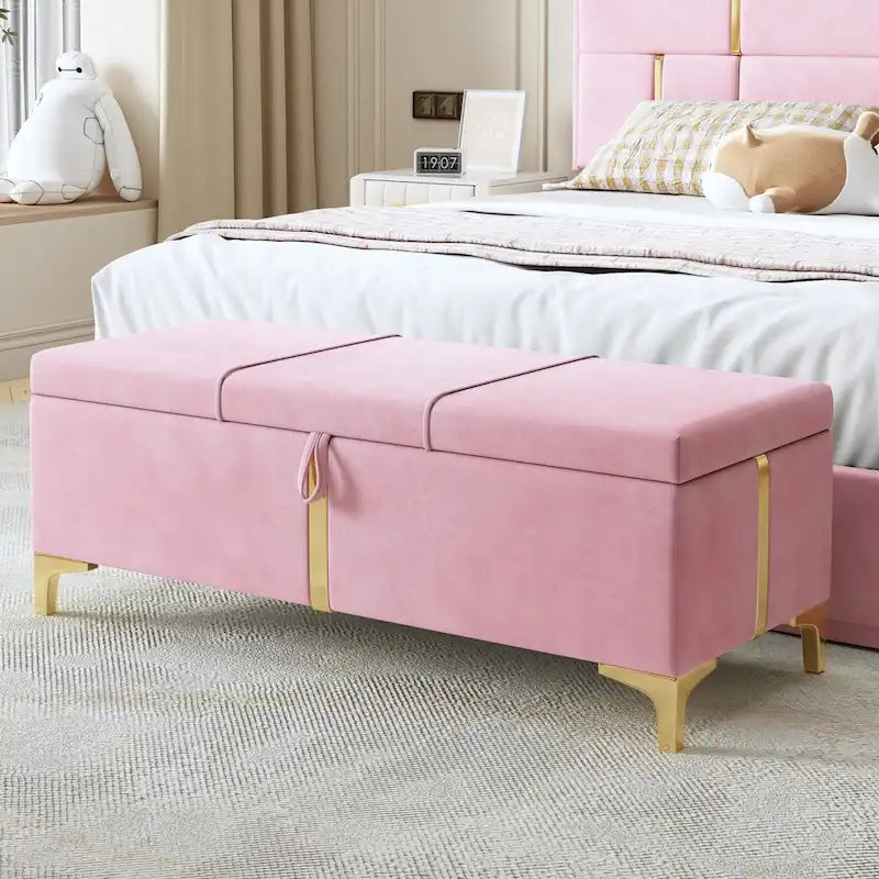 Upholstered Storage Ottoman Bench with Metal Legs & 250 lb Capacity