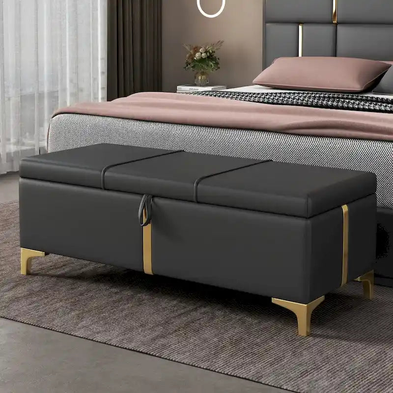 Upholstered Storage Ottoman Bench with Metal Legs & 250 lb Capacity