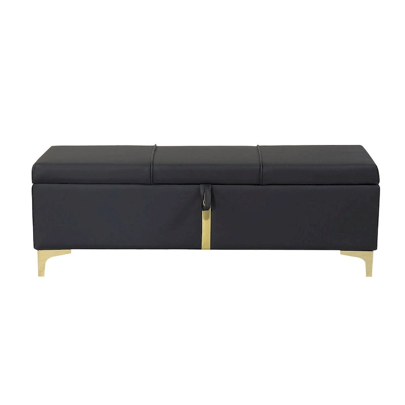 Upholstered Storage Ottoman Bench with Metal Legs & 250 lb Capacity
