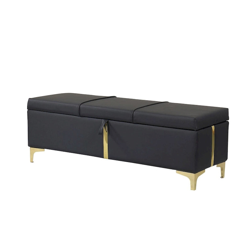 Upholstered Storage Ottoman Bench with Metal Legs & 250 lb Capacity
