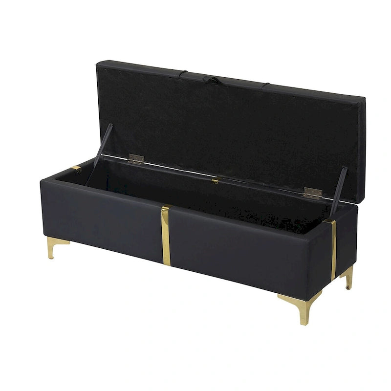 Upholstered Storage Ottoman Bench with Metal Legs & 250 lb Capacity
