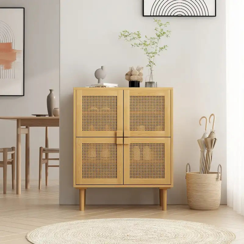4-Door Rattan Mesh Storage Cabinet